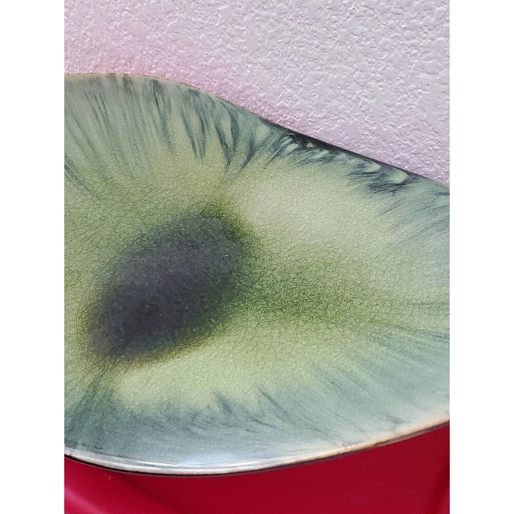 Pier 1 Sculpture Asymetrical Bowl Green Drip Glaze Centerpiece 14